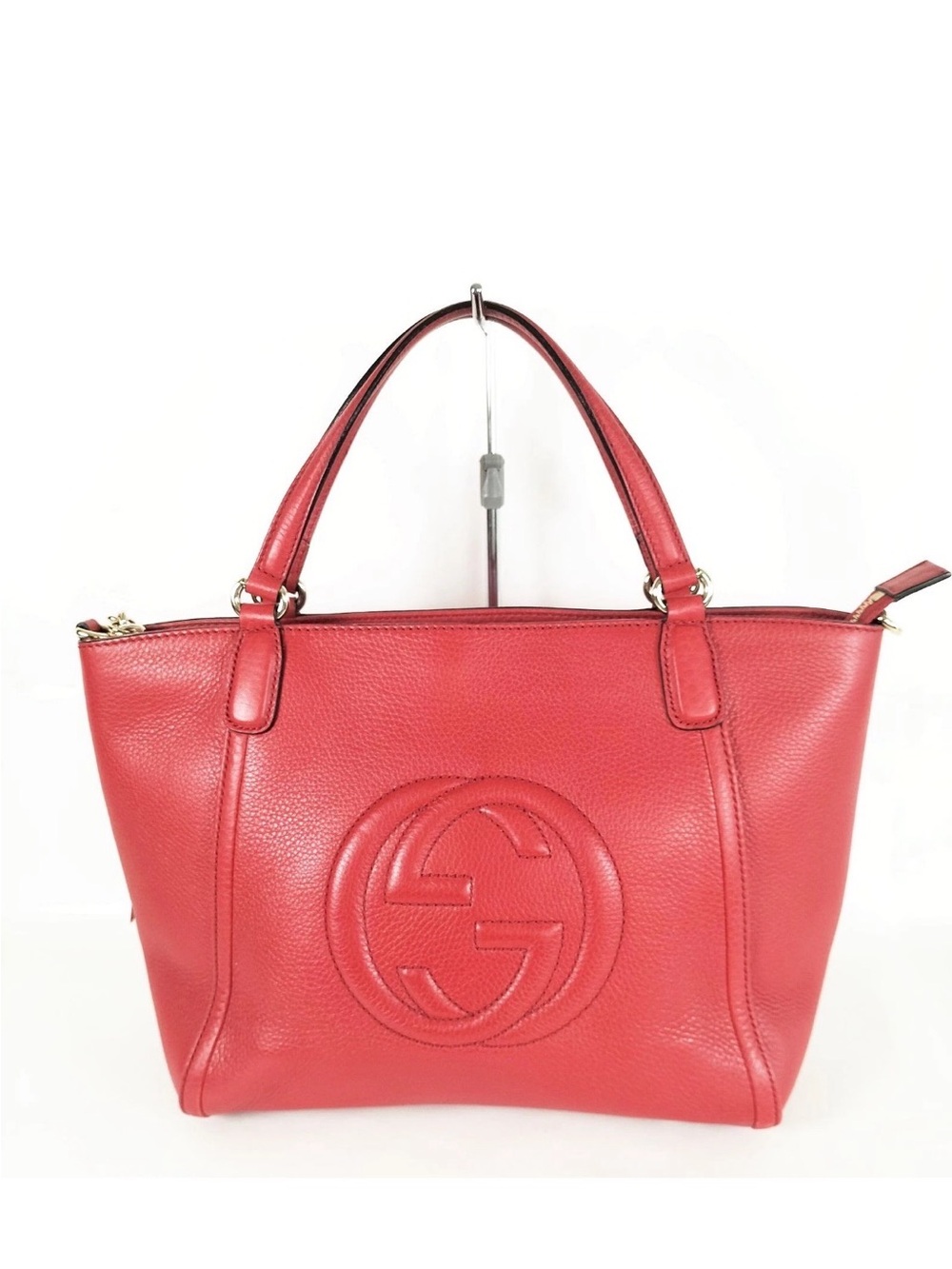 Gucci Red Pebbled Leather Double-Handle Tote soho